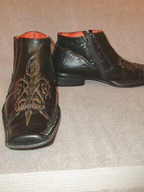 Robert Wayne Tooled Leather Boots Mens 10 Snip Ankle Zip Beatle Rockabilly 90s